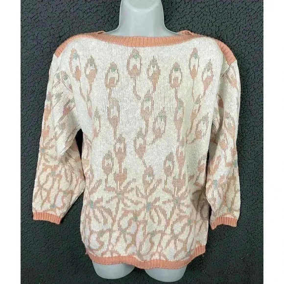 VTG Diane Von Furstenberg White Soft Pink Pullover Knit Sweater SMALL Deadstock - Picture 5 of 9